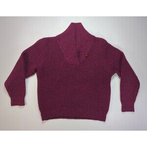VTG Woolrich Wool Blend Sweater Womens XL Red Shawl Collar Henley Chunky Knit
